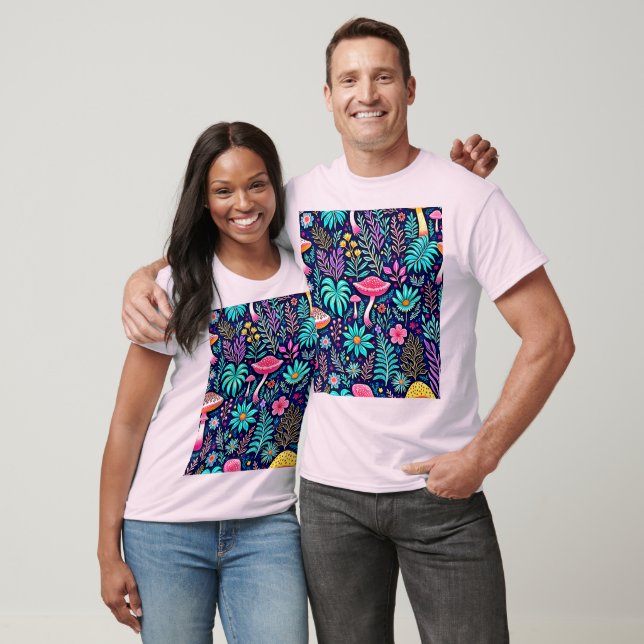 T-shirt Rêve de forêt de champignons psychédélique néon (Unisexe)