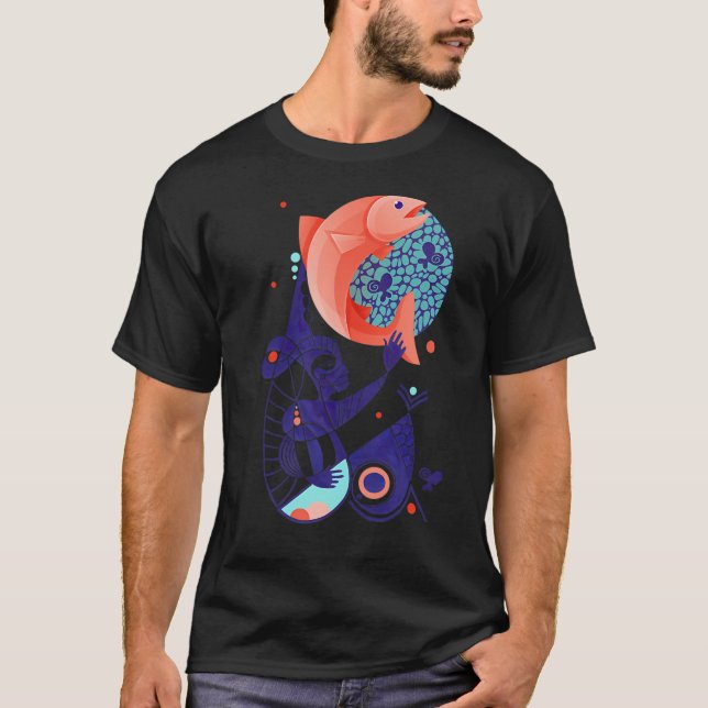 T-shirt Rêve de Poisson Rouge Créature de Fantaisie Bleue  (Devant)