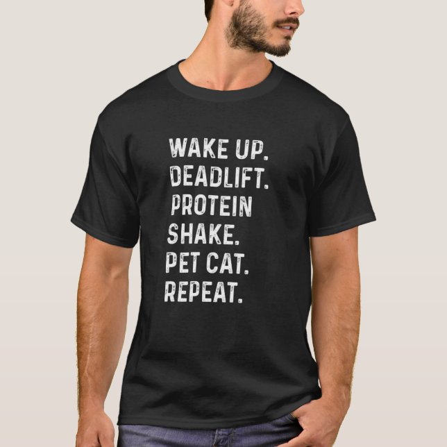 T-shirt Réveillez Deadlift Protein Shake Pet Poids Chat Li (Devant)