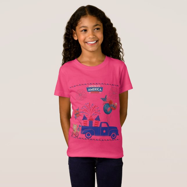 T-Shirt Rêves de feu d'artifice de liberté rose chaud (Devant entier)