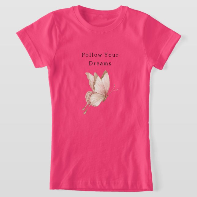 T-Shirt Rêves de Papillon Crème Rose Pâle (Poser)