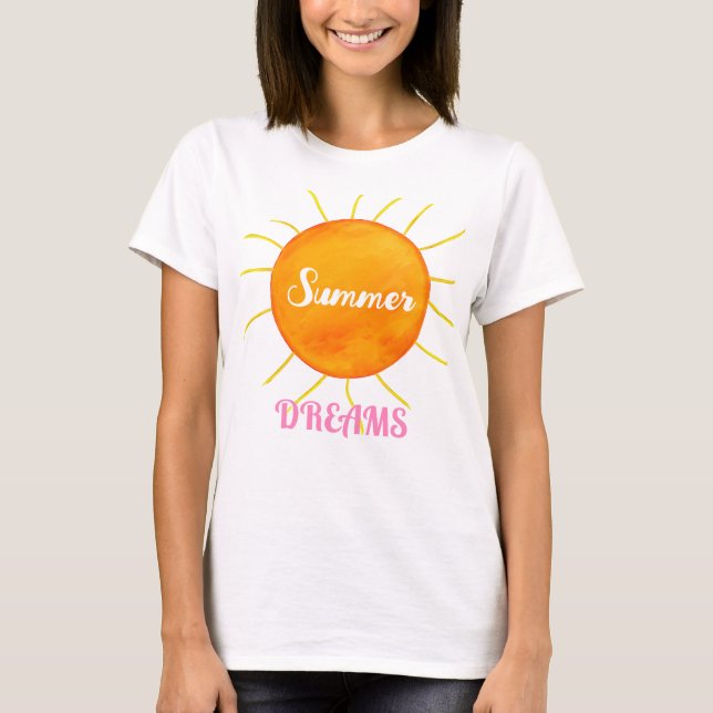T-shirt Rêves d'été rose Jaune Orange Soleil (Devant)