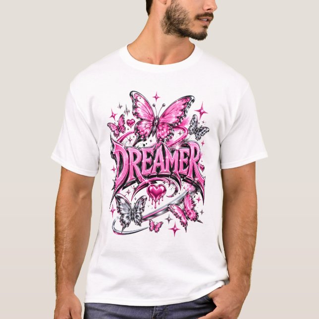 T-shirt Rêveur Y2K Chrome Liquide Rose  (Devant)