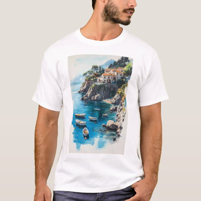 T-shirt Rêveuse Côte d'Amalfi : Conception de Peinture à l (Devant)
