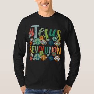 T-shirt Révolution de Jésus Foi Rétro Groovy Fleur Paix S