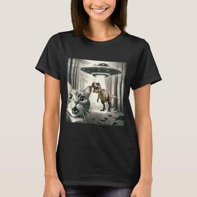 T-shirt Rex Alien UFO T Dinosaur Selfie Cat (Devant)