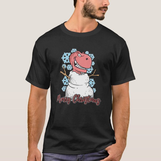 T-shirt Rex Dinosaur Snowman Joyeux Noël (Devant)