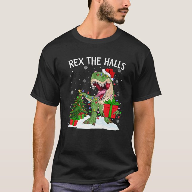 T-shirt Rex Les Halls Éclairent Xmas Tree Trex Dinosaur Ch (Devant)