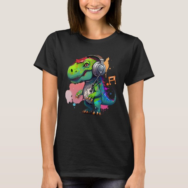 T-shirt rex with headphones music cute dinosaur for kids (Devant)