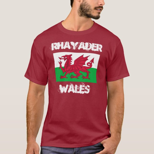 T-shirt Rhayader, Pays de Galles avec drapeau gallois (Devant)