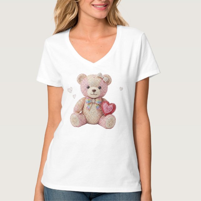 T-shirt Rhinestone Valentine Bear  (Devant)