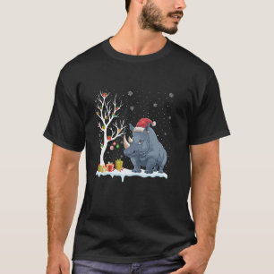 T-shirt Rhino Santa Hat Festif Arbre Lumière Pajam de Noël