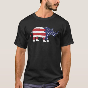 T-shirt Rhino Silhouette Drapeau Américain Stop Poing