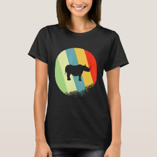 T-shirt Rhinocéros Animal Rond Avec Couleurs Rétro