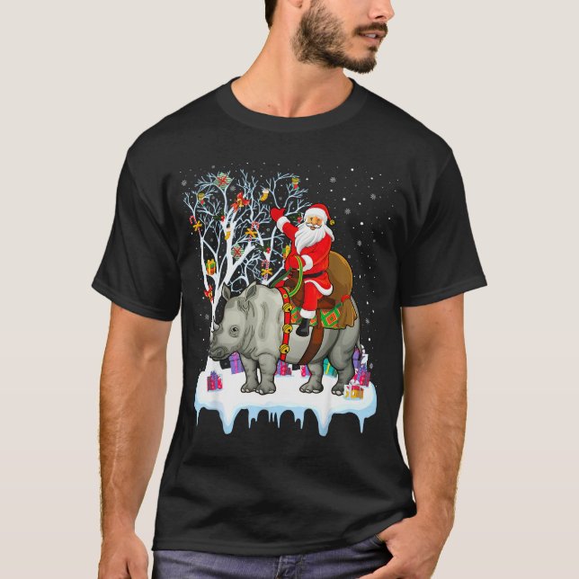 T-shirt Rhinoceros Lover Xmas Gift Santa Riding Rhino Chri (Devant)