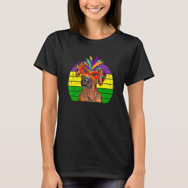 T-shirt Rhodesian Ridgeback Mardi Gras Party Perle de masq (Devant)