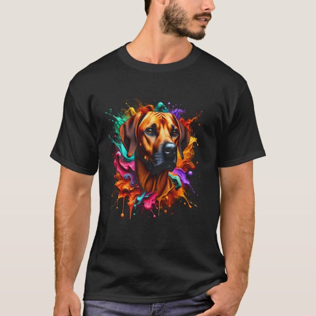 T-shirt Rhodesian Ridgeback mignon dans des éclaboussures  (Devant)
