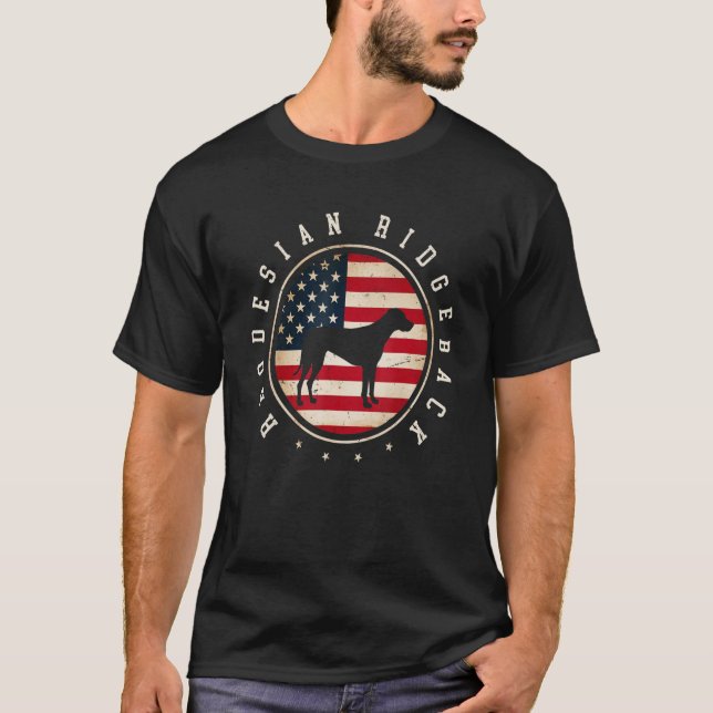 T-shirt Rhodesian Ridgeback Usa Drapeau 4 juillet Chien Ma (Devant)