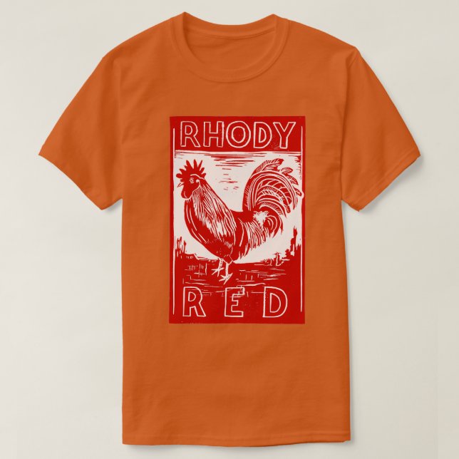 T-shirt Rhody Red Rooster original sculpté à la main linoc (Design devant)