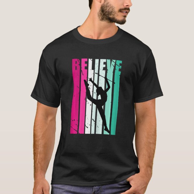 T-shirt Rhythmic Gymnastics Pink Green Motivational Believ (Devant)