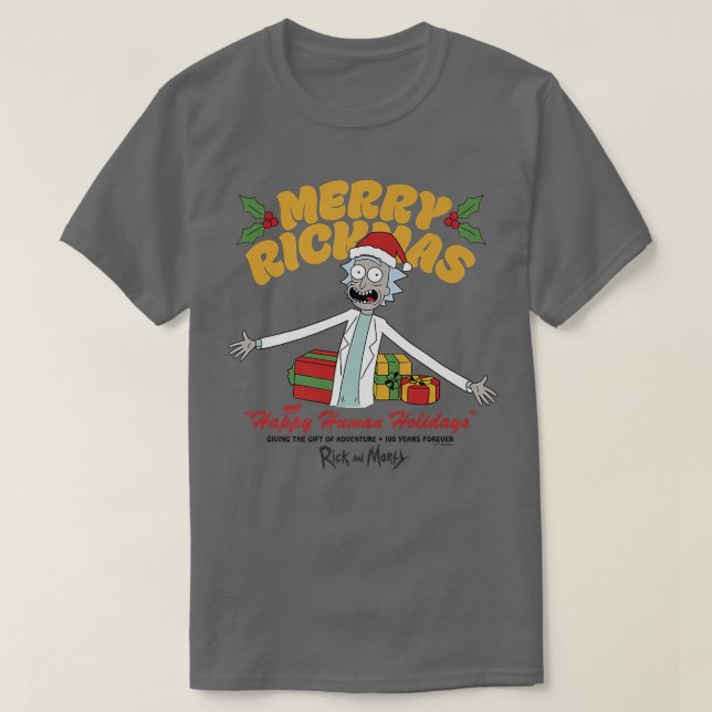 T-shirt Rick and Morty Christmas Merry Rickmas Happy Human (Design devant)