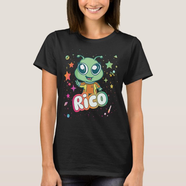 T-shirt RICO - Nom du garçon mignon avec un Alien mignon (Devant)