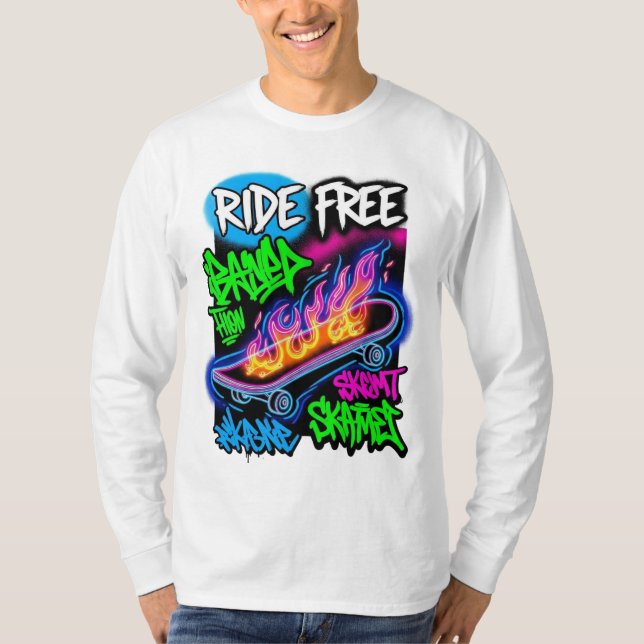 T-shirt "Ride Free - Graffiti Style Skateboard Design" (Devant)