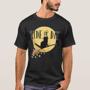 T-shirt Ride Ou Mourir Chat Noir Sorcière Pleine lune Hall