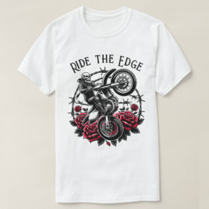T-shirt Ride The Edge" Motocross Skull & Rose Graphisme