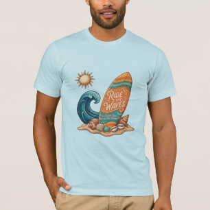 T-shirt Ride the Waves Surfboard Illustration - Tropical S
