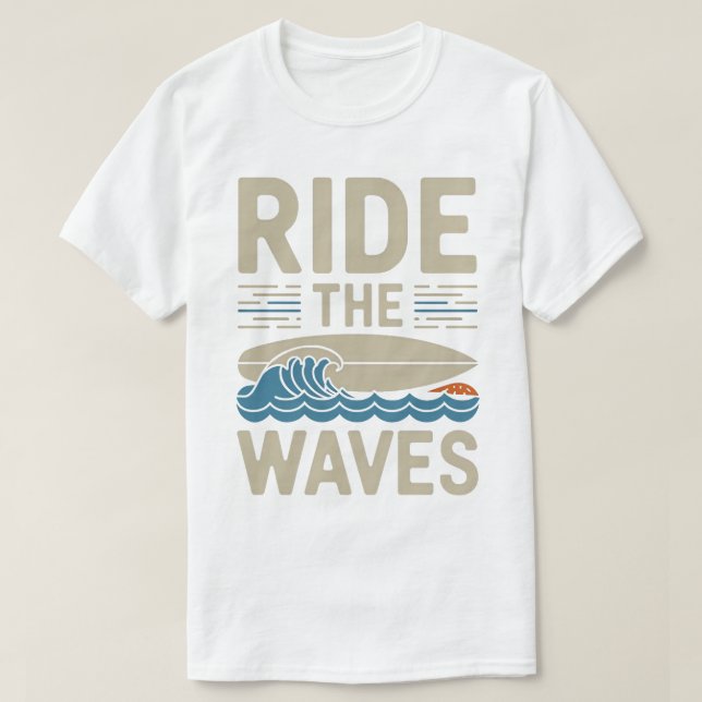 T-shirt Ride Waves Retro Surfboard Design (Design devant)