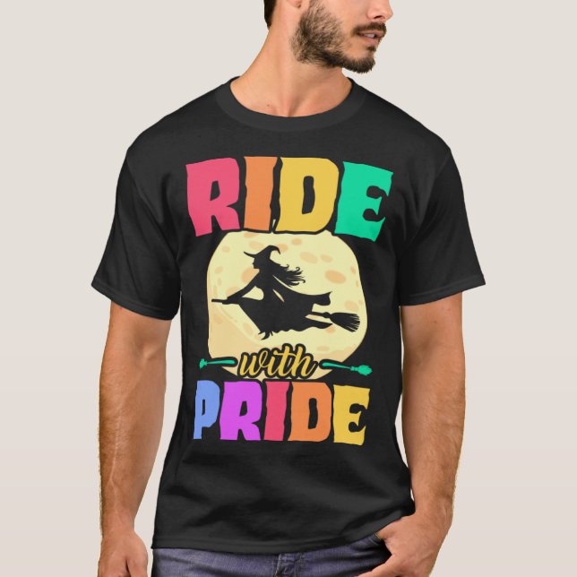 T-shirt Ride With Pride LGBT Gay Pride Halloween Party Wit (Devant)