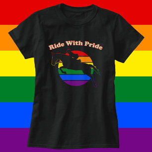 T-shirt Ride With Pride - LGBTQ Retro Sunset Hunter Jumper