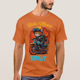 T-shirt RideMeaw Repeat Cat équitation moto drôle