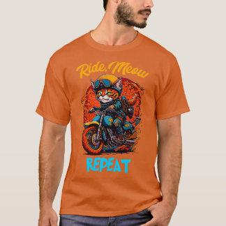 T-shirt RideMeaw Repeat Cat équitation moto drôle