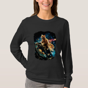 T-shirt Riding Chat Dinosaur Funny Galaxy