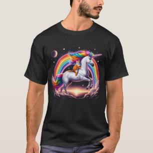T-shirt Riding Chat Unicorn Galaxy Arc-en-ciel Kitten Love