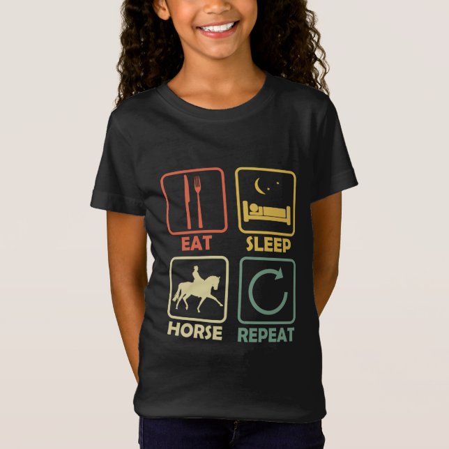 T-Shirt Riding Rider Eat Sleep Repeat Funny retro (Devant)