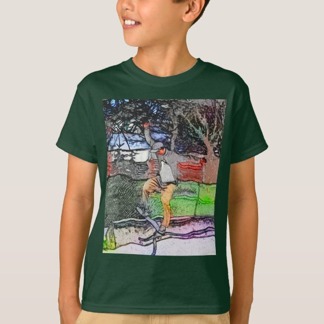 T-shirt Riding the Rails - Cartoon Skateboarder Design (Devant)