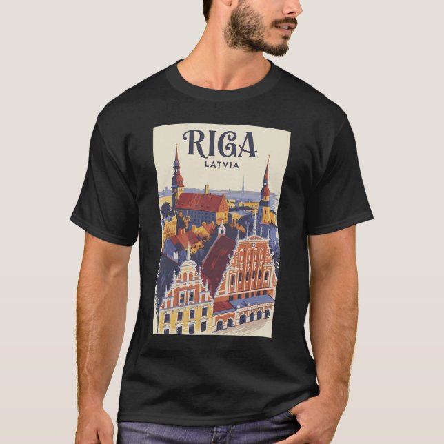 T-shirt Riga Latvia Illustration Travel Art Vintage (Devant)