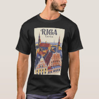 Riga Lettonie Illustration Voyage Art Vintage
