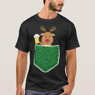 T-shirt Rindeer Avec Bière En Poche Drôle Noël Adulte