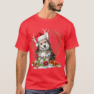 T-shirt Rindeer Corgi Chien avec le chapeau de Noël Lumièr