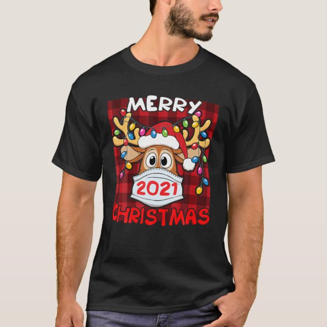 T-shirt Rindeer En Fabrique Rouge Plaid Joyeux Noël 202 (Devant)