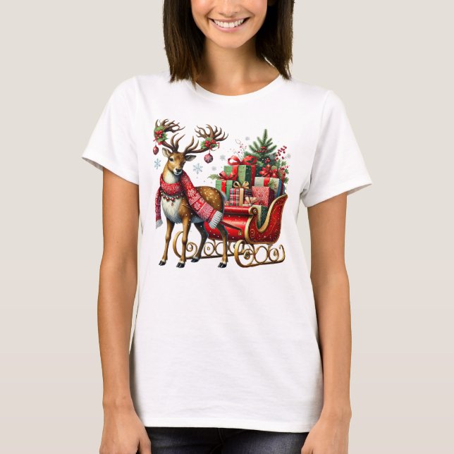 T-shirt Rindeer festif avec leigh et cadeaux de Noël (Devant)