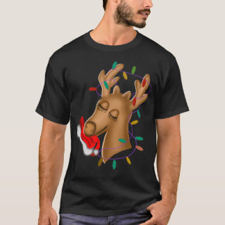 T-shirt Rinder Avec Les Lumières De Noël Et Le Casquette D