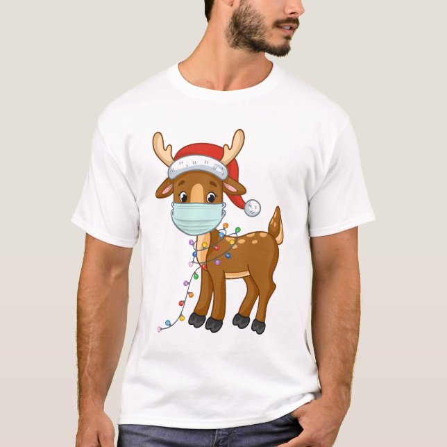 T-shirt Rinder Portant Un Masque Pour Noël (Devant)