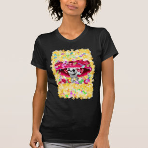 T-shirt Rire Skeleton Woman dans Red Bonnet