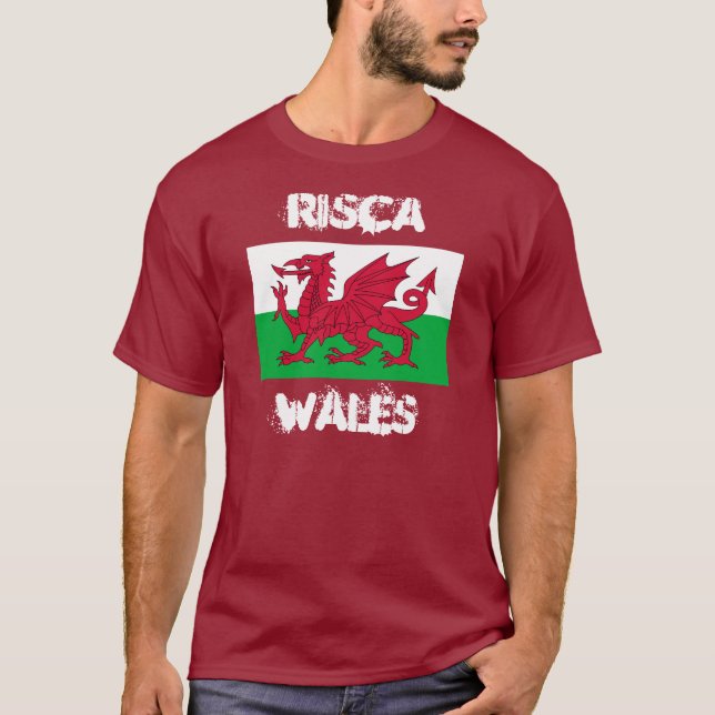 T-shirt Risca, Pays de Galles avec drapeau gallois (Devant)