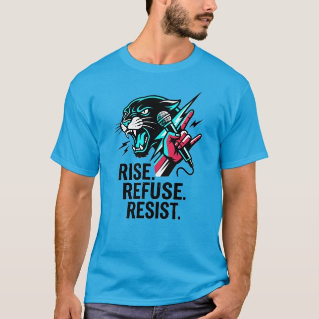 T-shirt Rise Refuse Resist Panther Rebel Voice Streetwear (Devant)